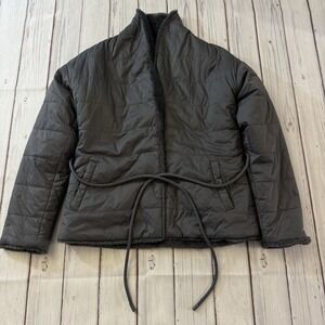 Adolfo Dominguez Faux Fur Lined Puffer Jacket Gray Tie Waist XS EU Women's